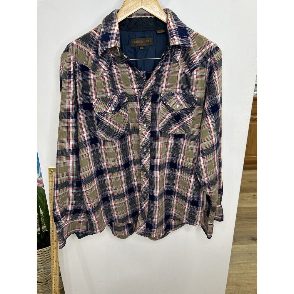 David Harrison Plaid Mens LS Pearl Snap Up Brown Shirt  L 16-16.5‎ 100% Acrylic